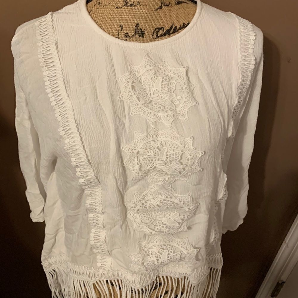 White Crochet fringe Top 